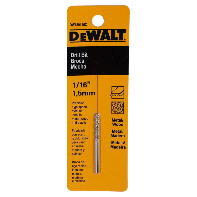 Set 2 brocas HSS para metal y madera de acero rápido 1,5 mm 1/16" DeWalt