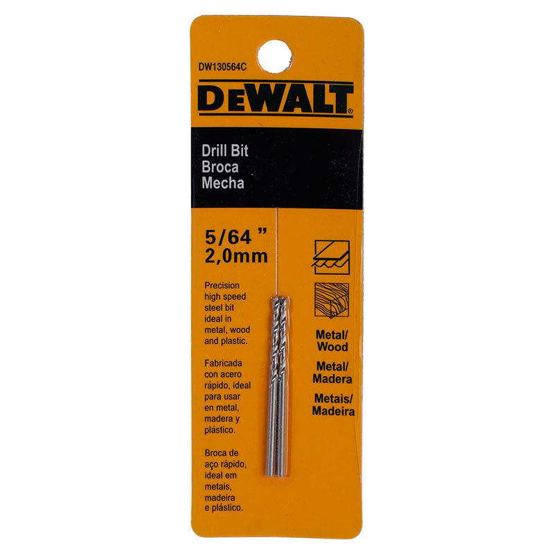Set 2 brocas HSS para metal y madera de acero rápido 2 mm 5/64" DeWalt