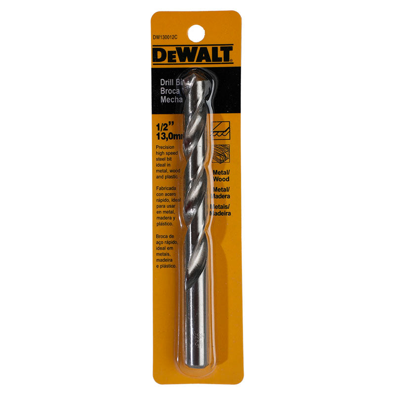 Broca HSS para metal y madera de acero rápido 13 mm x 1/2" DeWalt