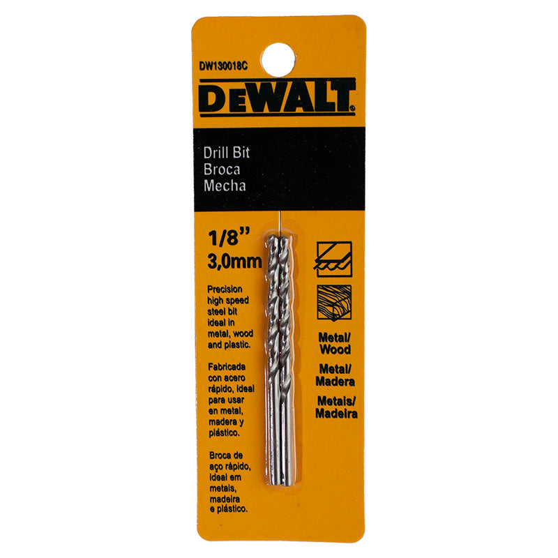 Set 2 brocas HSS para metal y madera de acero rápido 3 mm 1/8" DeWalt
