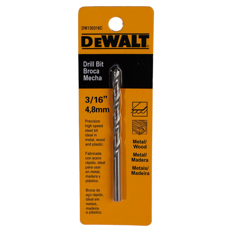 Broca HSS para metal y madera de acero rápido 4,8 mm 3/16" DeWalt