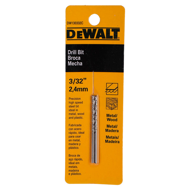Set 2 brocas HSS para metal y madera de acero rápido 2,4 mm 3/32" DeWalt