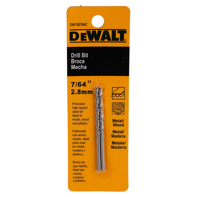 Set 2 brocas HSS para metal y madera de acero rápido 2,8 mm 7/64" DeWalt