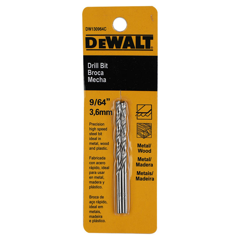 Set 2 brocas HSS para metal y madera de acero rápido 3,6 mm 9/64" DeWalt