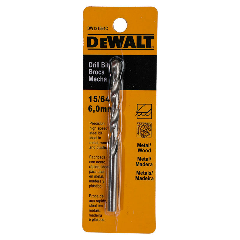 Broca HSS para metal y madera de acero rápido 6 mm 15/64" DeWalt