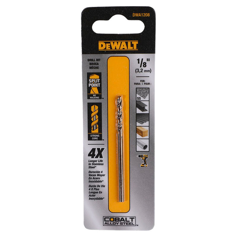 Broca para acero inoxidable, metal y plástico hss-e 1/8 " dewalt