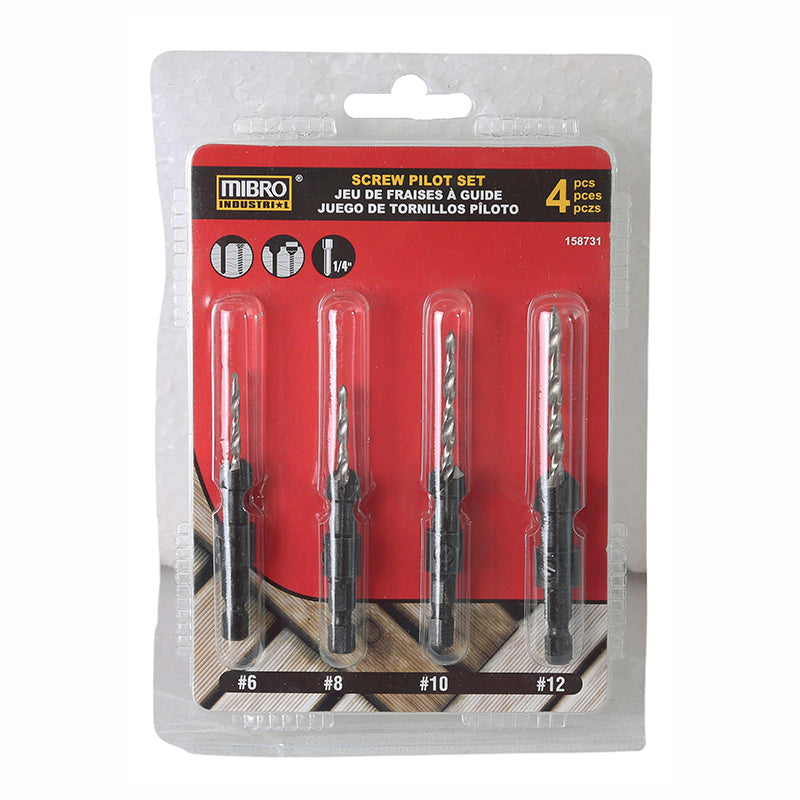 Set of 4 pilot bits with countersink