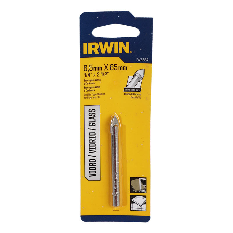 Broca para vidrio carburo de tungsteno 6,5 mm 1/4" Irwin