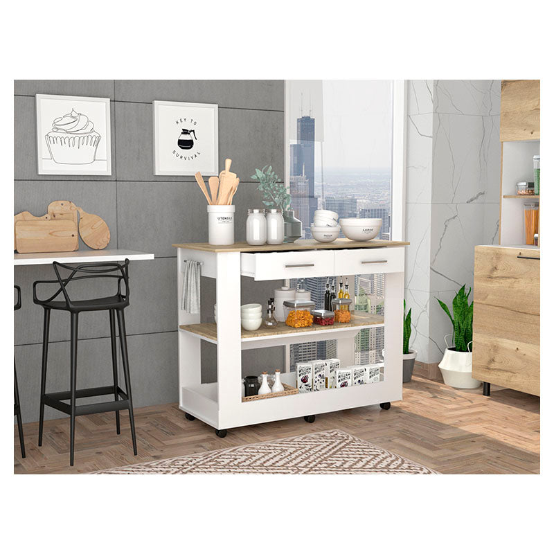 Isla de cocina Cala 116,5 x 92,7 x 50,8 cm blanco nevado y duna