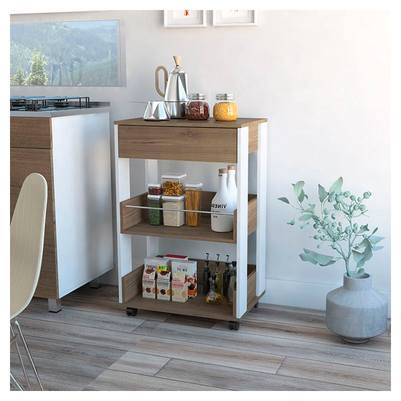 Mesa auxiliar de cocina Verona 88,5 x 57 x 39,2 cm café expresso y blanco marqués