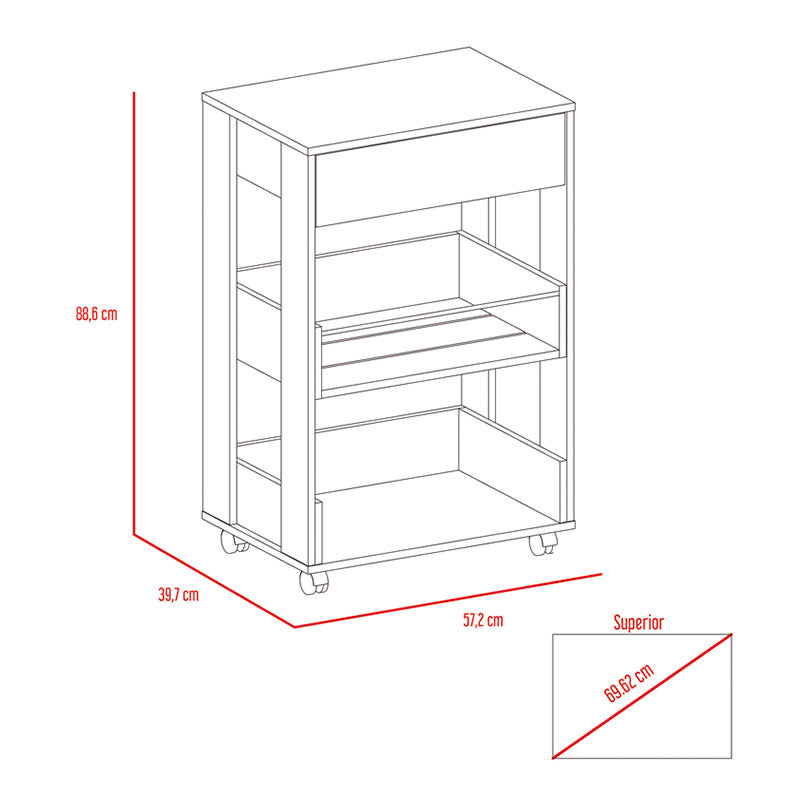 Mesa auxiliar de cocina Verona 88,5 x 57 x 39,2 cm café expresso y blanco marqués