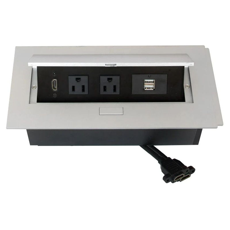 Pop-up socket with 2 power outlets + HDMI + USB, rectangular aluminum, 1 pc