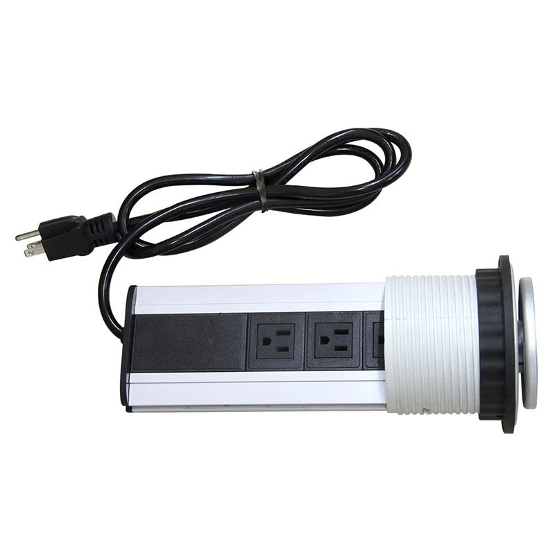 Pop-up power outlet 3 sockets rectangular aluminum 1 pc