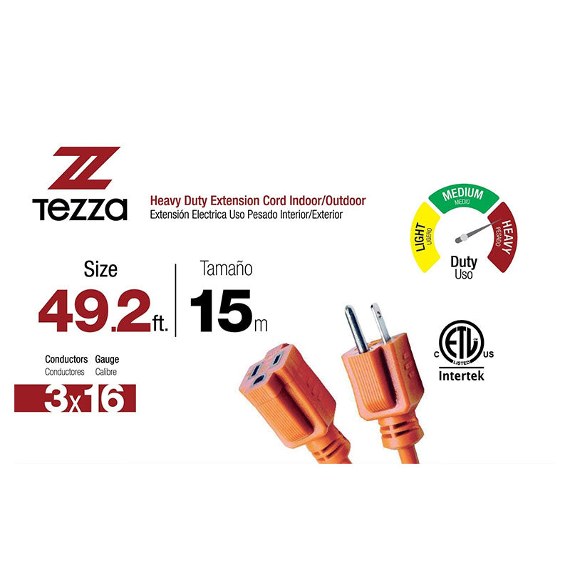 Extensión eléctrica 16 AWG 15 m naranja uso pesado
