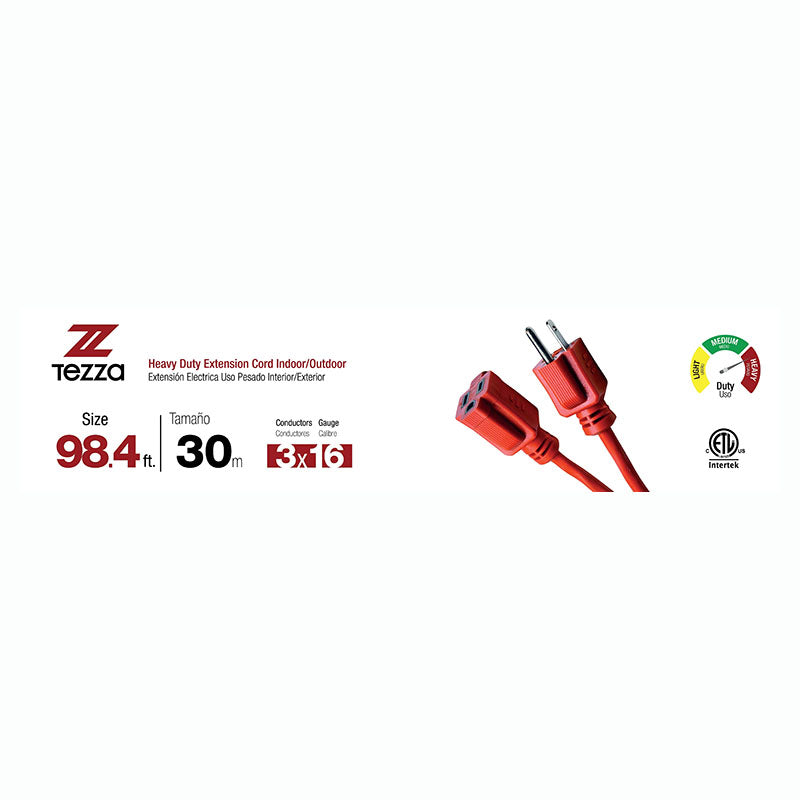 Extensión eléctrica 16 AWG 30 m naranja uso pesado
