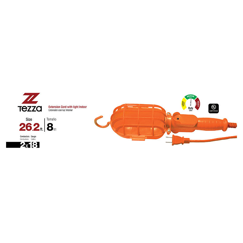 Extensión eléctrica con socket 18 AWG 8 m uso medio naranja