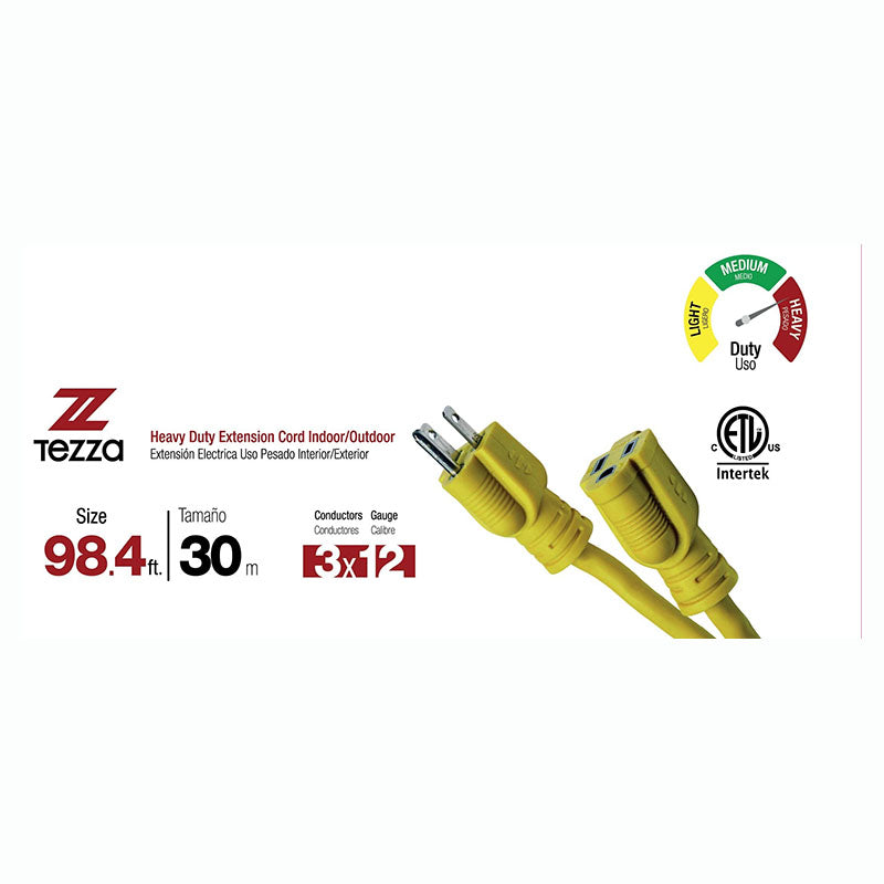 12 AWG 30 m heavy-duty yellow extension cord