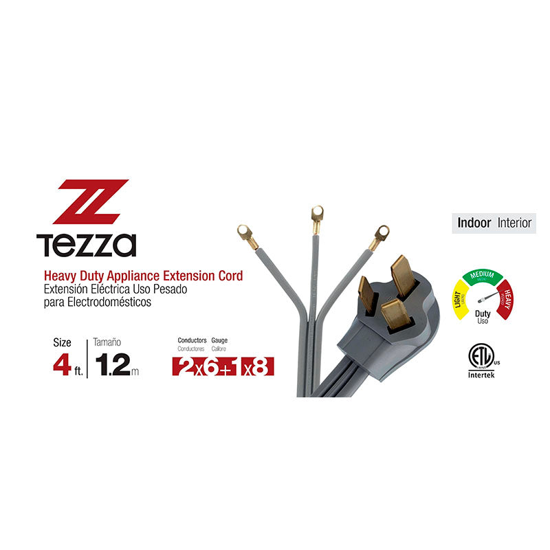 6 AWG 1.2 m heavy-duty gray kitchen power extension cord