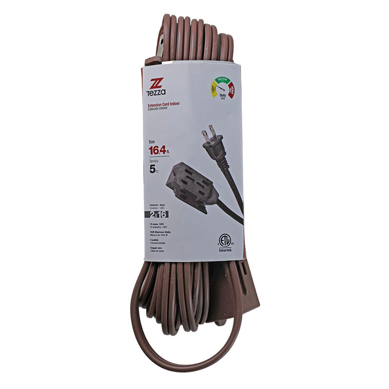 Extensión eléctrica 16 AWG 5 m uso liviano café