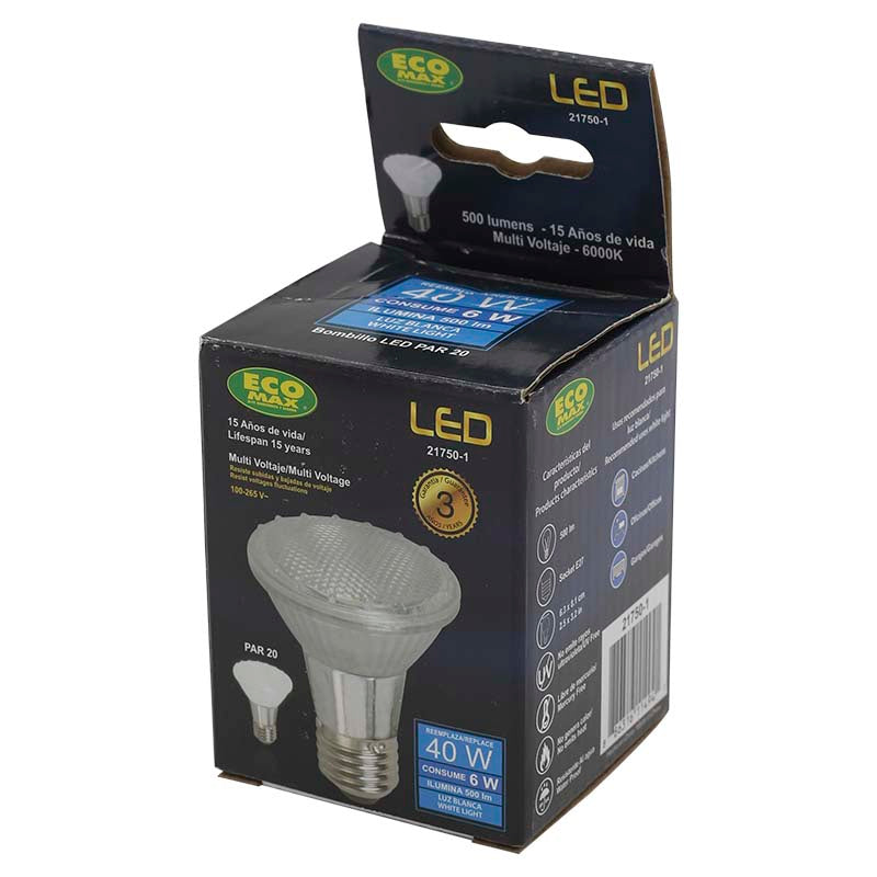 Bombillo led 6 W E27 PAR20 6.000 K ECOMAX