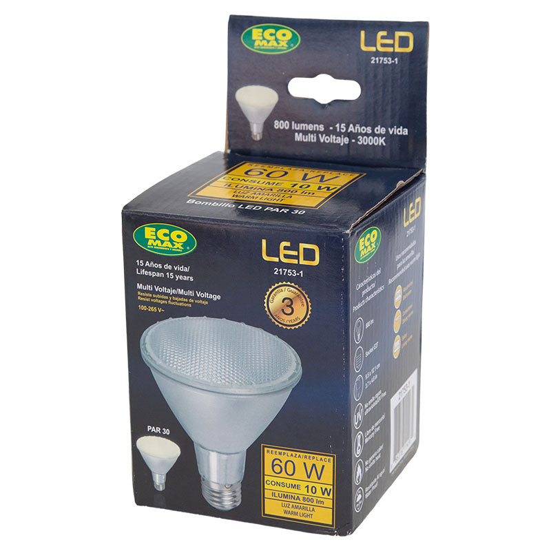 Bombillo led 10 W E27 PAR30 3.000 K ECOMAX