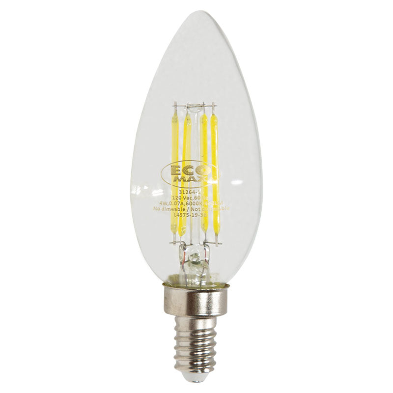 Bombillo led filamentos 4 W E12 torpedo 6.000 K ECOMAX
