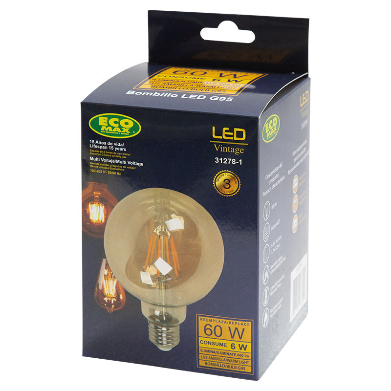 Bombillo led 6 W E27 globo 3.000 K ECOMAX