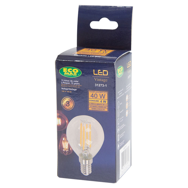 Bombillo led filamentos 4 W E14 G45 3.000 K ECOMAX