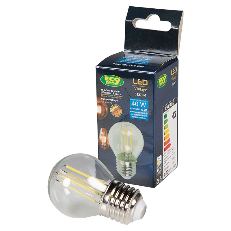 Bombillo led filamentos 4 W E27 G45 6.000 K ECOMAX