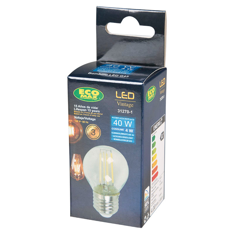 Bombillo led filamentos 4 W E27 G45 6.000 K ECOMAX
