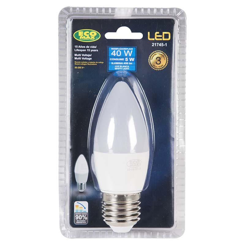 Bombillo led 5 W E27 torpedo 6.500 K ECOMAX