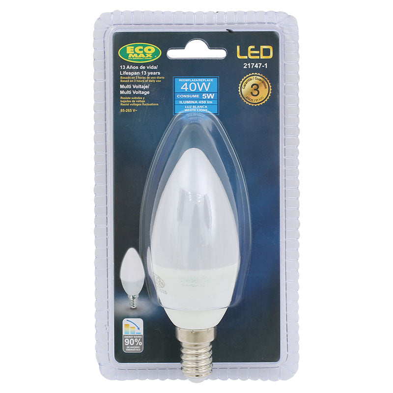 Bombillo led 5 W E14 torpedo 6.500 K ECOMAX