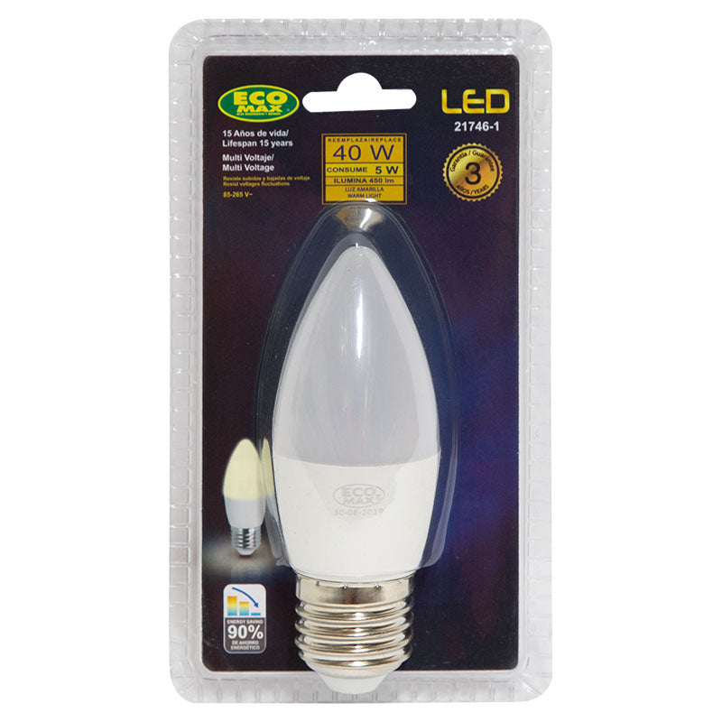Bombillo LED 5 W E27 Torpedo luz cálida Ecomax