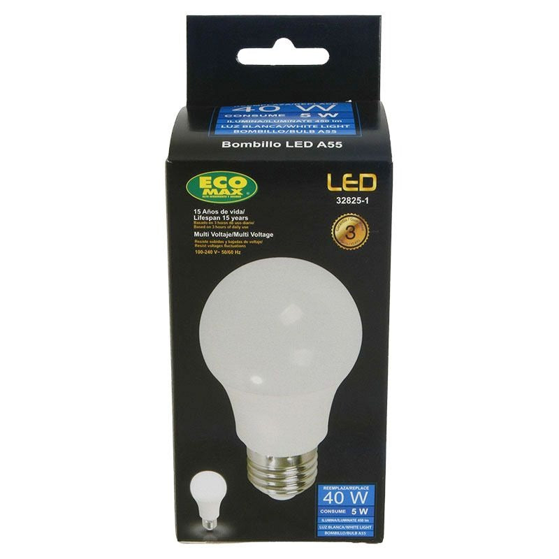 Bombillo LED 5 W E27 A55 luz blanca Ecomax