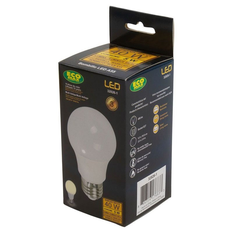 Bombillo LED 5 W E27 A55 luz cálida Ecomax