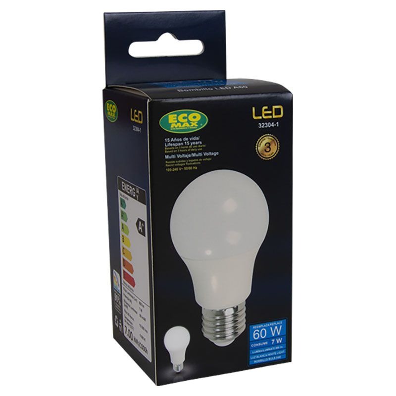 Bombillo LED 7 W E27 A60 luz blanca Ecomax