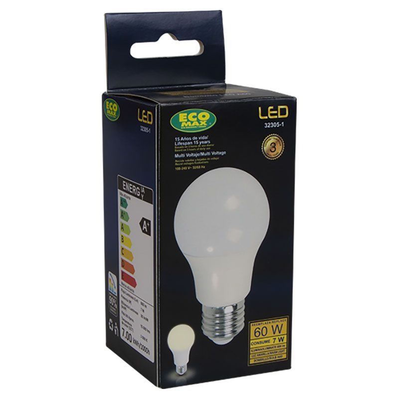 Bombillo LED 7 W E27 A60 luz cálida Ecomax