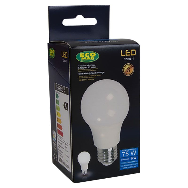 Bombillo LED 9 W E27 A60 luz blanca Ecomax