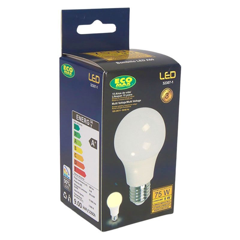 Bombillo LED 9 W E27 A60 luz cálida Ecomax