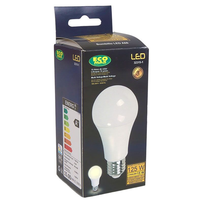 Bombillo LED 15 W E27 A60 luz cálida Ecomax