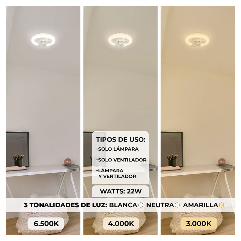 Ventilador oscilante enroscable E27 luz led ajustable 1.870 lm 22 W