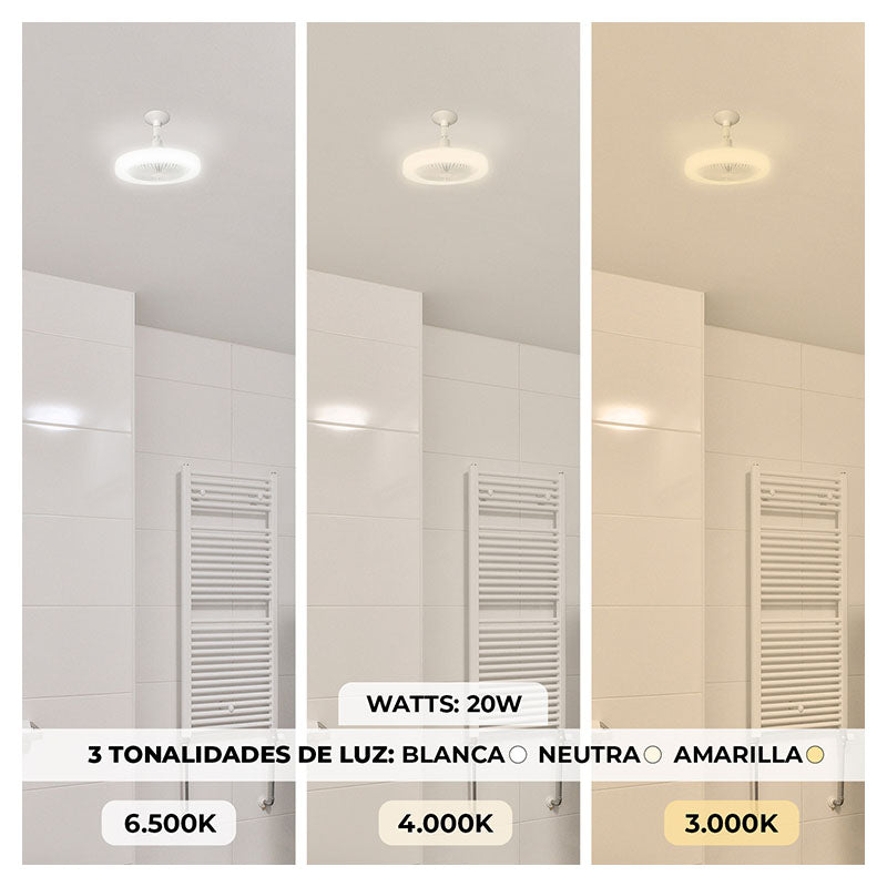 Ventilador enroscable 20w e27 con luz led ajustable 3,000 - 6,500k blanco Designer