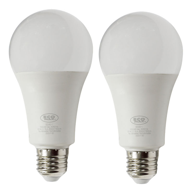 Set 2 bombillos led 20 W E27 A80 6.000 K ECOMAX