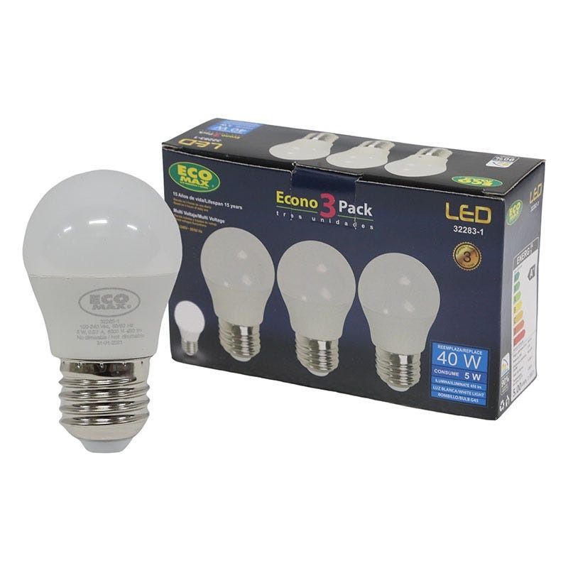 Set 3 bombillos led 5 W E27 G45 6.000 K ECOMAX