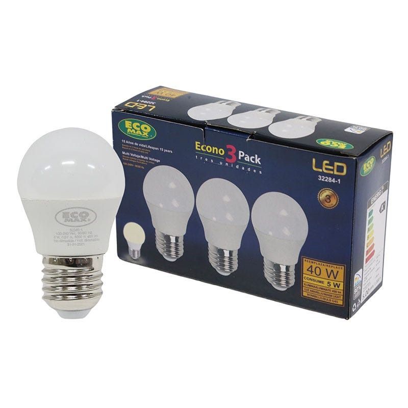 Set 3 bombillos led 5 W E27 G45 3.000 K ECOMAX