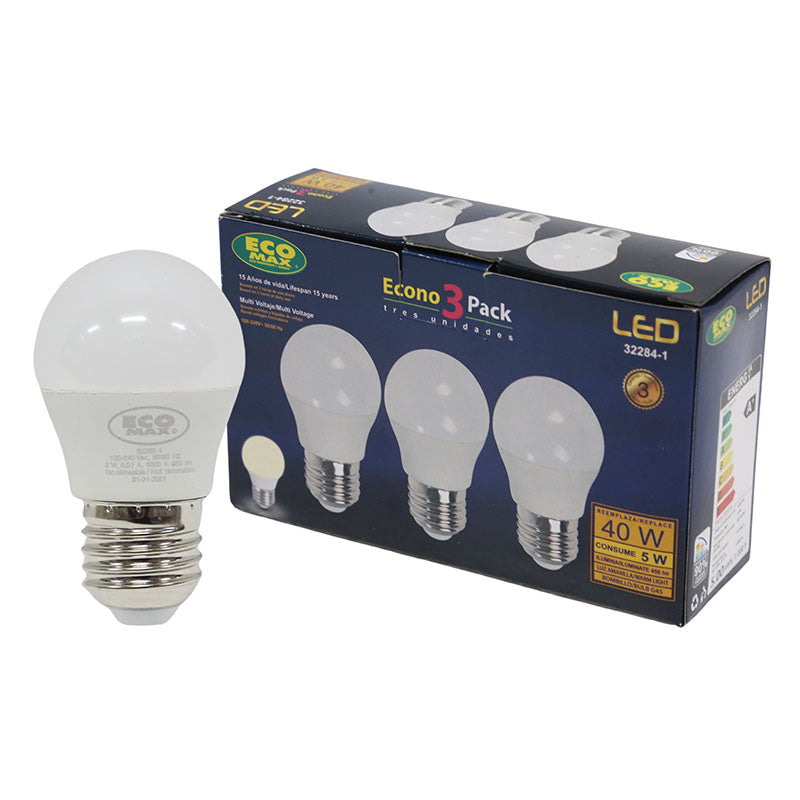 Set 3 bombillos led 5 W E27 G45 3.000 K ECOMAX