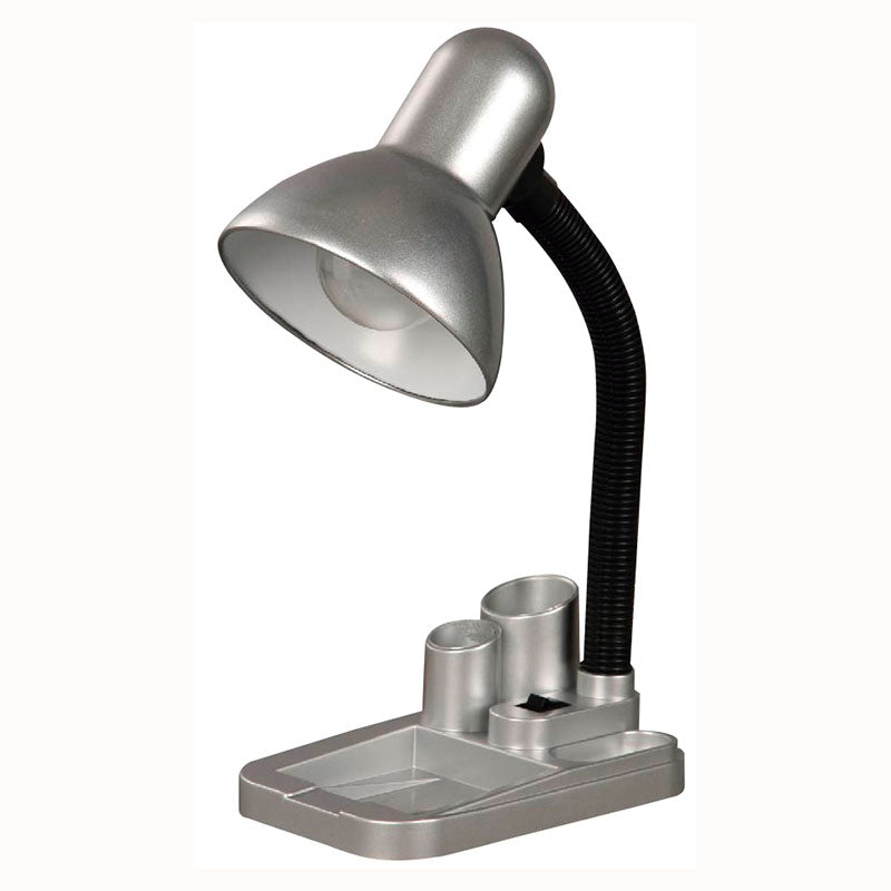 Silver Desk Lamp with Pencil Holder, 1 Light E27 (Bulb sold separately)