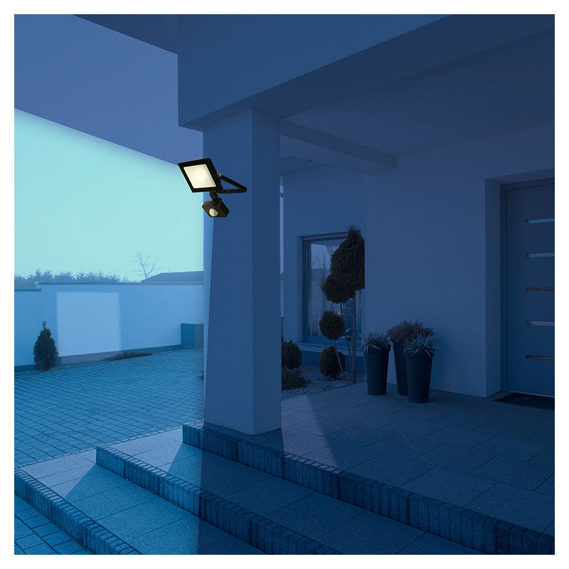 Black 20W LED outdoor floodlight with motion sensor, neutral light, General Lighting