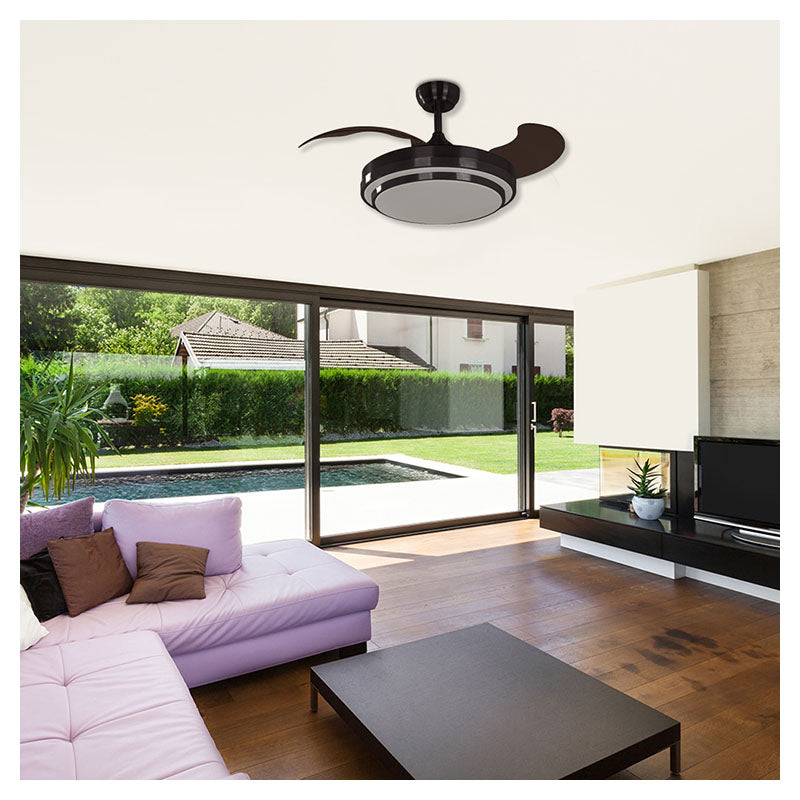 Ventilador techo 42" 3 aspas retráctiles 1 luz, negro, Designers Lighting
