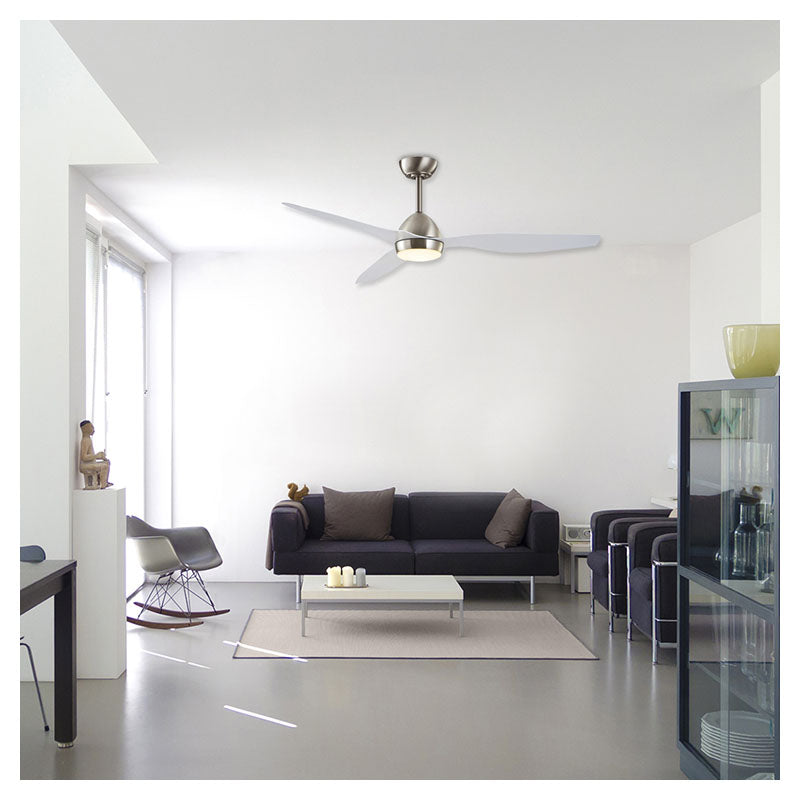 Ventilador techo 52" 3 aspas 1 luz níquel satinado designers lighting